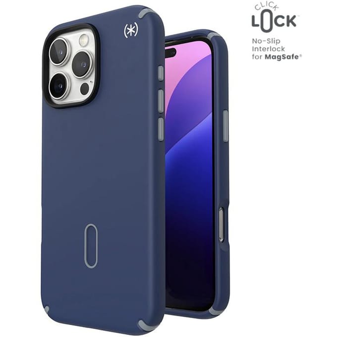 Speck Presidio2 Pro ClickLock & MagSafe - iPhone 16 Pro Max Case - Coastal Blue / Dust Gray / White