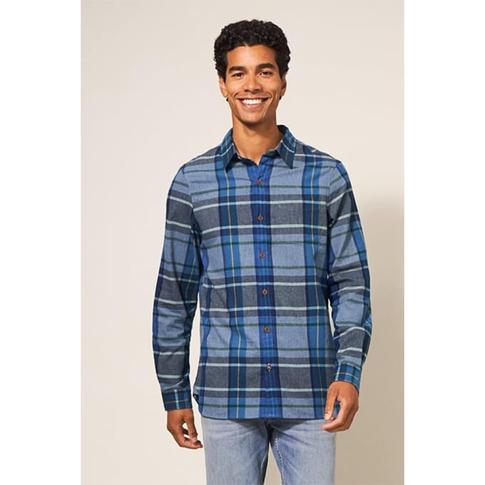 White Stuff Moxley Brushed Check Shirt Mid Blue Größe: S | Casual hemden Outlet | Herren | Blau