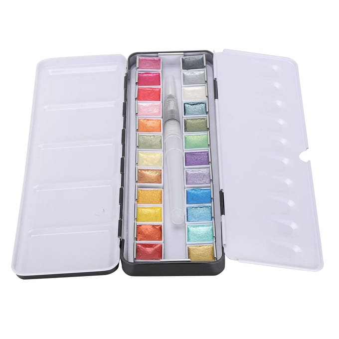 Parelmoerglans Aquarelverf Draagbare Heldere Kleur Aquarel Pigment Set met Doos24 Kleuren white