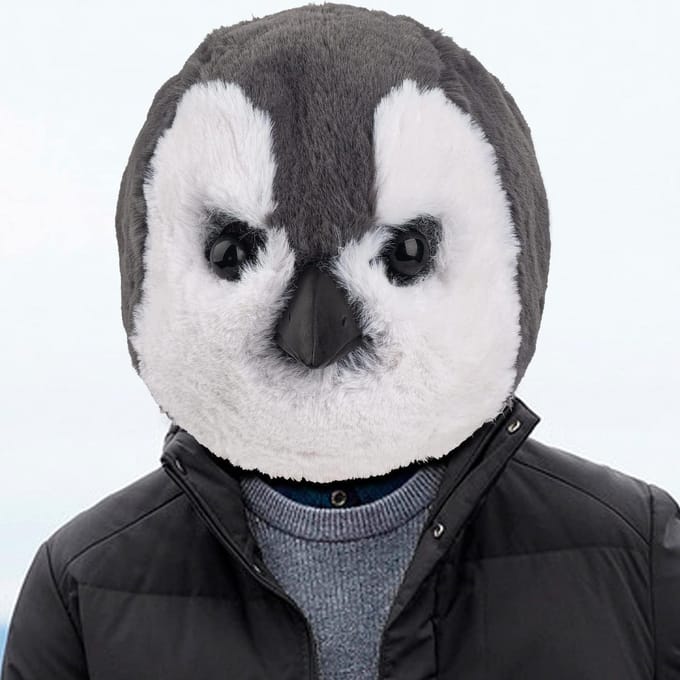 Peluche masque mignon et adorable tête de pingouin One size fits all adults noir/blanc