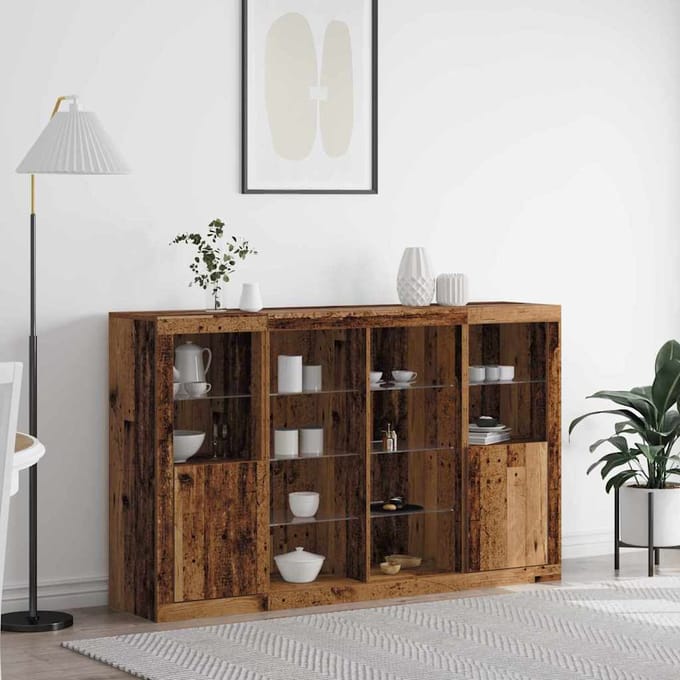 vidaXL - LED - Dressoir - Oudhout - 163 - x - 37 - x - 100 - cm - Bewerkt - hout