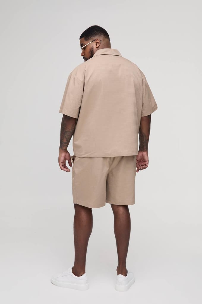 Plus Satin Relaxed Fit Jacquard Shorts | Stone | Size 2XL