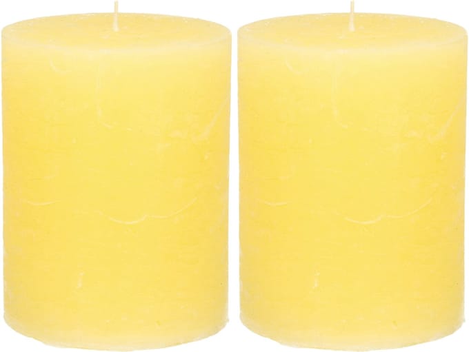 Atmosphera Stompkaars/cilinderkaars - 2x - geel - 7 x 9 cm - middel rustiek model