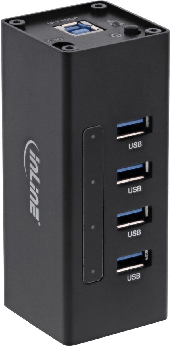 InLine USB hub met 4 poorten - USB3.0 - externe 12V voeding / zwart - 1 meter