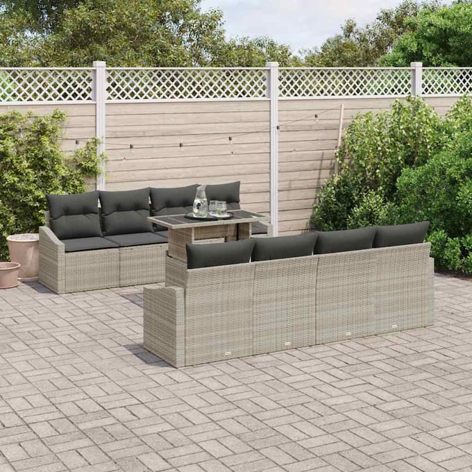 vidaXL - Tuinbank - Set - 7 - st - Lichtgrijs - poly - rattan