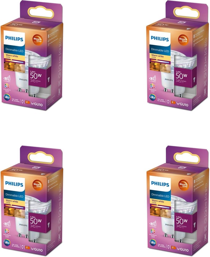 Philips Voordeelverpakking - GU10 - LED Spotlamp - 50W - Dimbaar - Warmwit Licht - Set van 4 Stuks