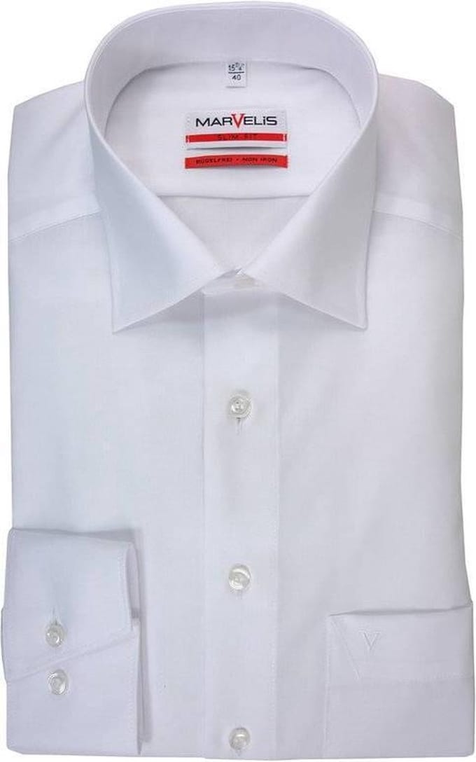 MARVELIS modern fit overhemd - wit - Strijkvrij - Boordmaat: 41