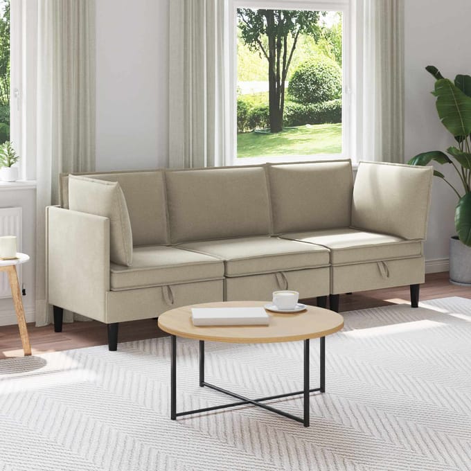 vidaXL - Woonkamer - Meubelset - 3 - st - Zand - Stof