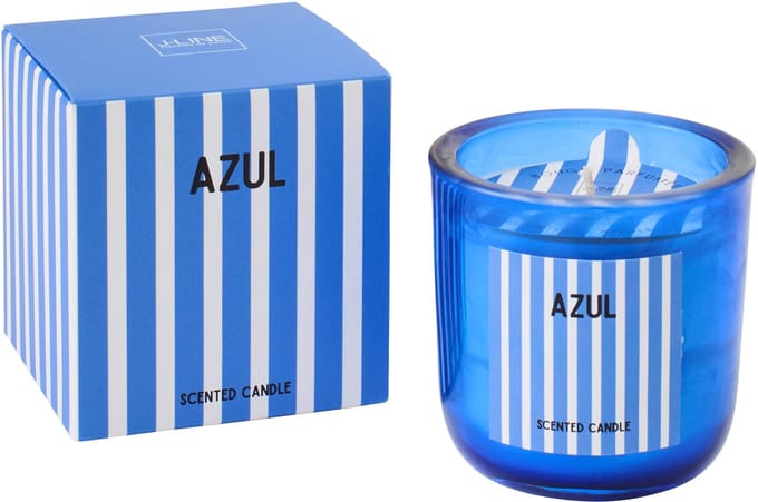 J-Line geurkaars Azul - Salt & Waves - glas - blauw - large