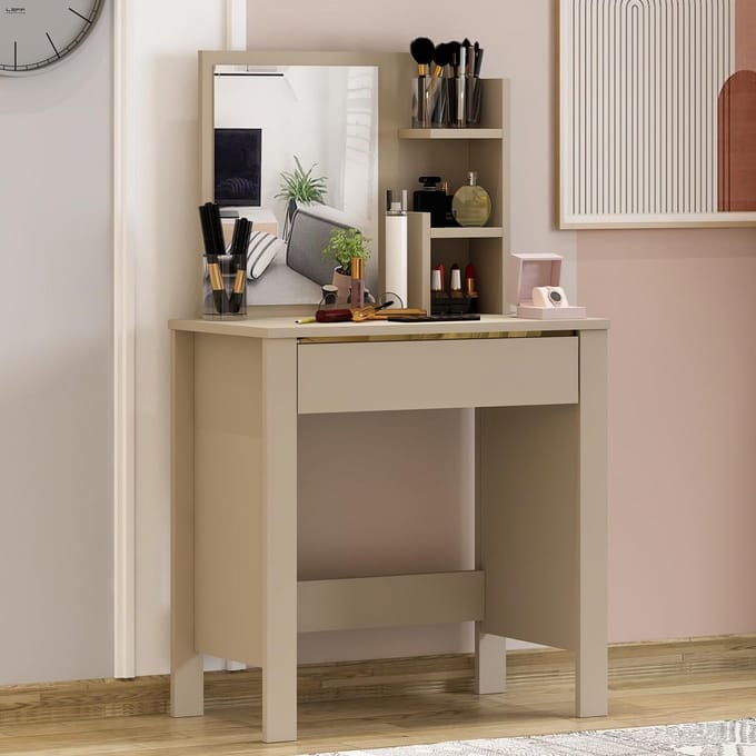 Compacte Make-uptafel met Spiegel en Lade voor Slaapkamer
