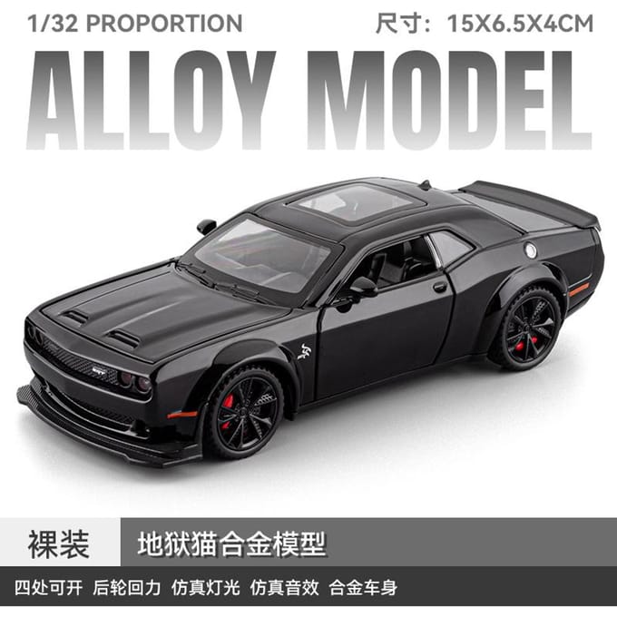 1:32 Dodge Challenger Srt Hellcat Redeye Supercar Alliage Métal Moulé Sous Pression Modèle De Voiture Son Et Lumière Tirer En Arrière Jouet Pour Enfants Collection gray