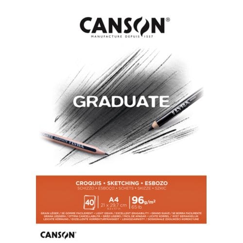 Schetspapier canson graduate sketch 40vel 96gr a4 Natuurlijk wit
