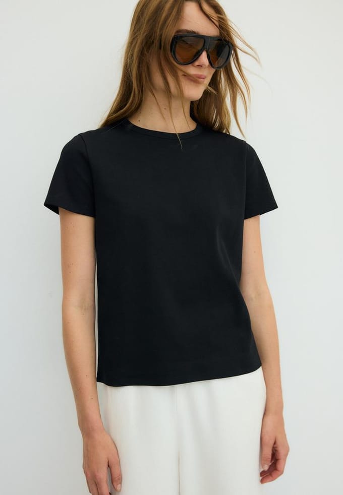 Stradivarius B02 Basic T-shirt regular fit zachte touch  Zwart XS