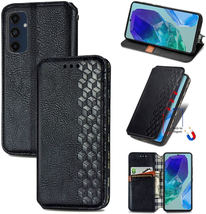 Luxe PU Lederen Ruitpatroon Wallet Case + PMMA Screenprotector voor Galaxy A16 _ Zwart