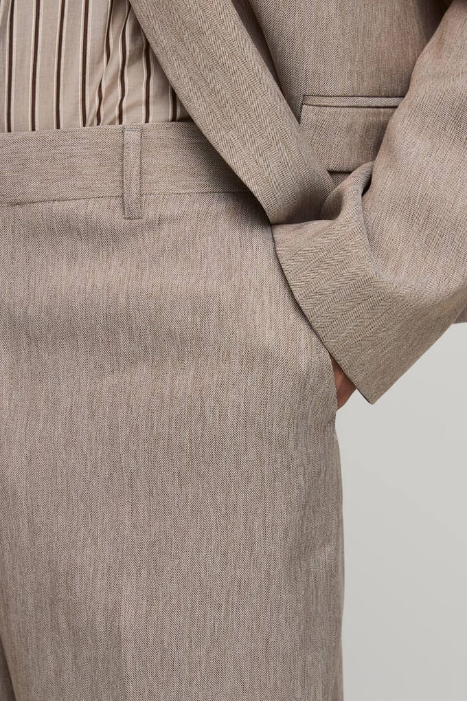 Herringbone Relaxed Fit Tailored Trousers | Taupe | Size 38