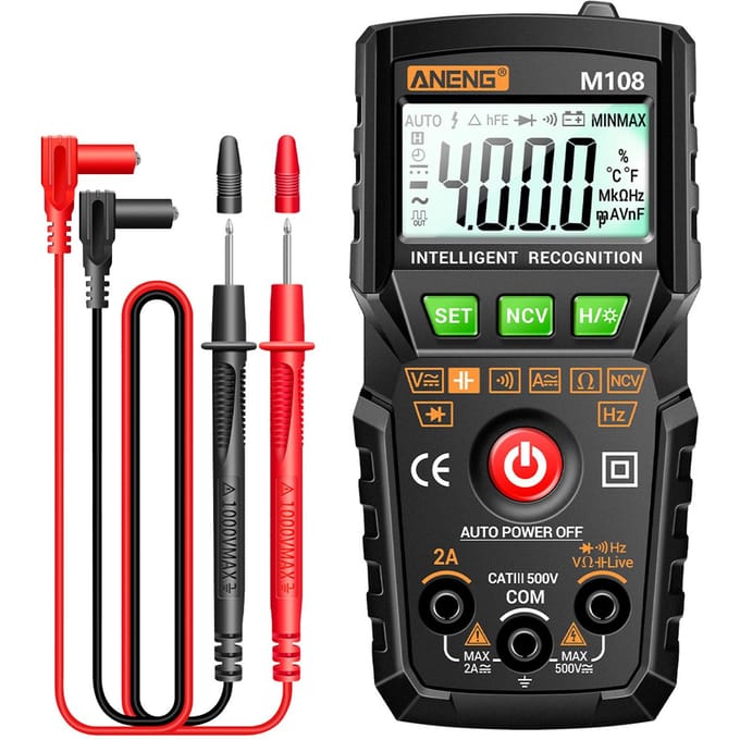 ANENG M108 multimètre numérique intelligent gamme automatique 4000 comptes NCV compteur universel portable noir