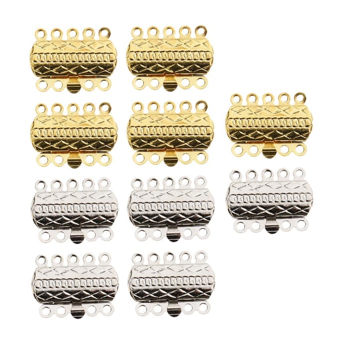 10 Brass 5 strand Push Clasps Silver Gold Connectors Jewelry Making Findings beige