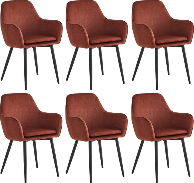 Colenis® - Levan eetkamerstoel - Set Van 6 - Bordeaux - Adoré Velvet - Industrieel - Met armleuning