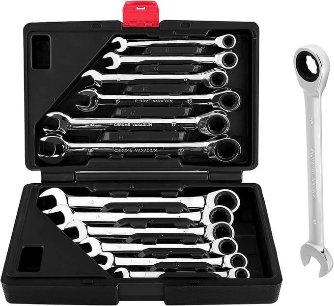12-delige ratelsleutelset chroom-vanadium 8-19 mm 72 tanden