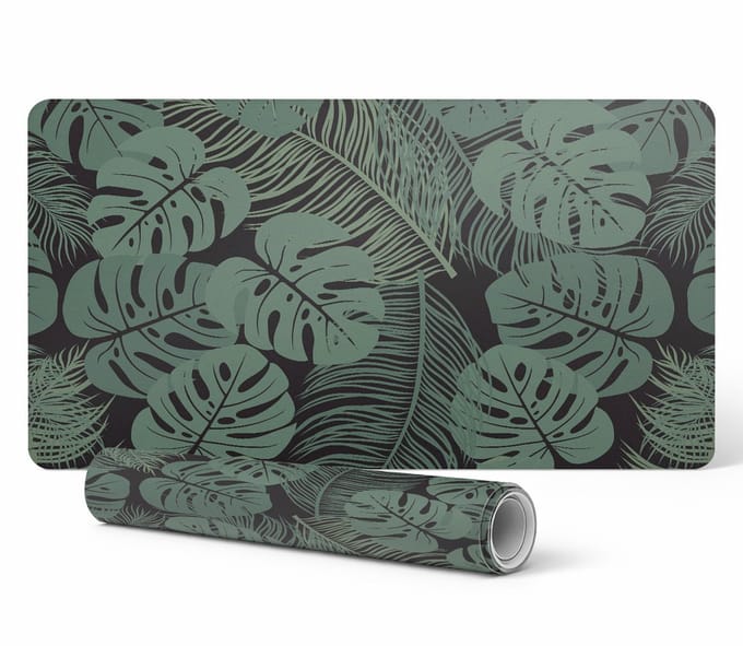 Moderne bureauonderlegger voor thuiswerken, tropische bladeren, 120x60 cm