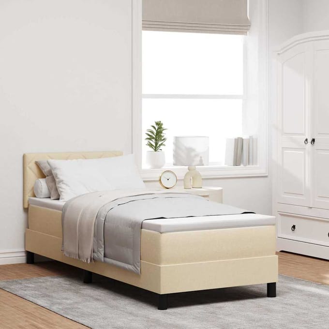 vidaXL - Boxspring - bed - met - LED-stripverlichting - Crème - 80 - x - 200 - cm - Stof