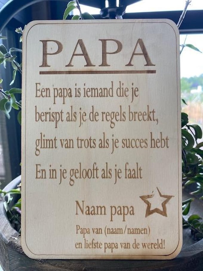 Tekstbordje papa / te personaliseren met naam