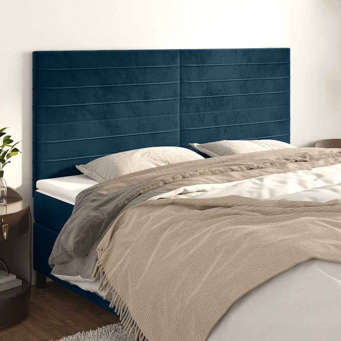vidaXL - Hoofdbord - donkerblauw - 200x5x118/128 - cm - fluweel