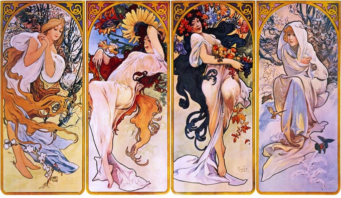 Poster Four Seasons - Schilderij Alphonse Mucha - De Seizoenen - 50x70 cm