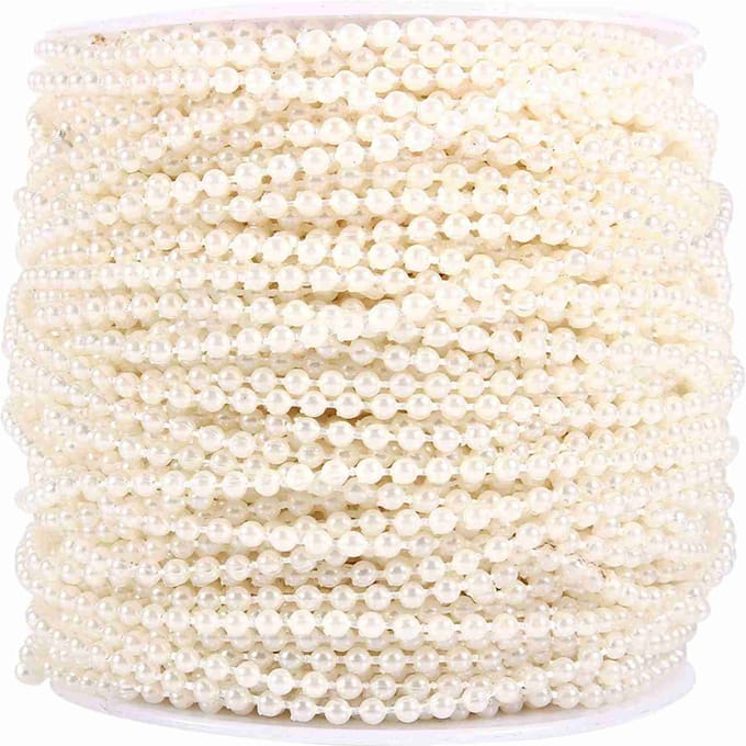 Rouleau 50M 3mm Fil de Pêche Perles Cordon Chaîne Guirlande Décoration de Mariage Pièces Maîtresses Blanc beige