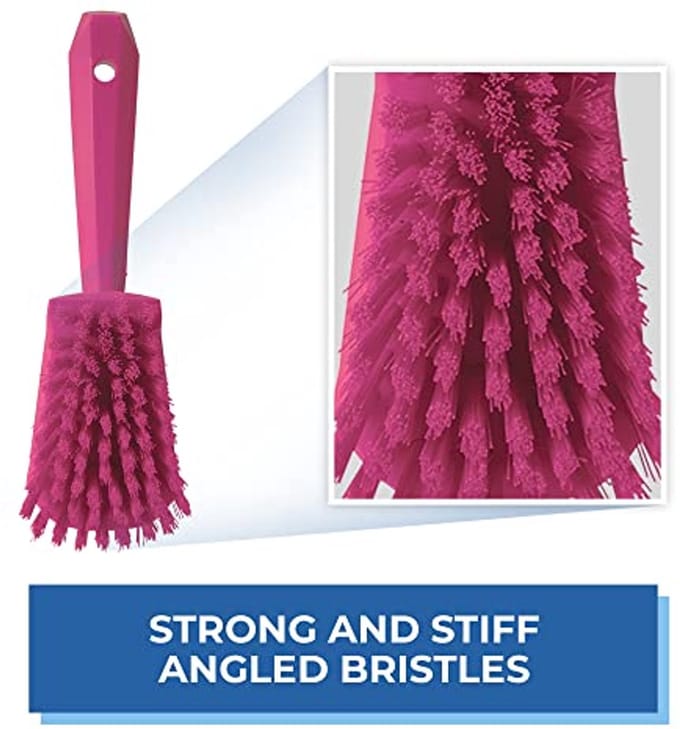 Hygiene Afwasborstel - Korte Steel - Harde Borstelharen - Roze