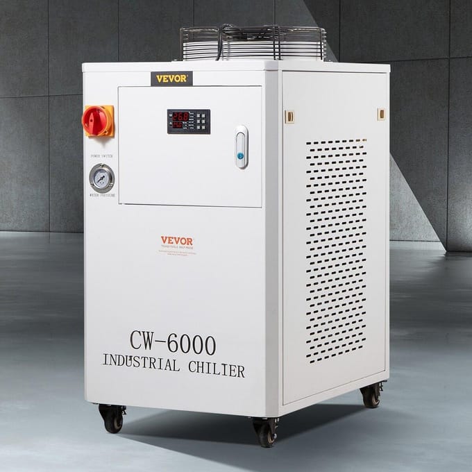Industriële Waterkoeler CW6000, 1500W Waterkoeler Koelsysteem met Compressor, 15L Watertank Capaciteit, 65L/min Maximale Doorstroming, voor CO2 Laser