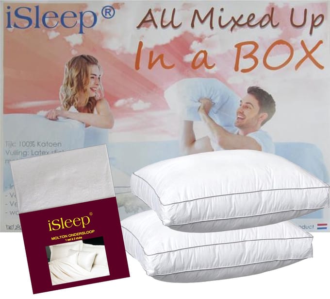 iSleep All Mixed Up In A Box Boxkussen Set (2 Kussens + 2 iSleep Moltonslopen) - Boxmodel - 50x60x10 cm - Wit
