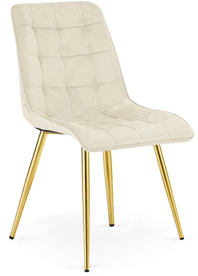 Eetkamerstoel SPLIT – Modern design – Lichtbeige fluweel – Gouden poten