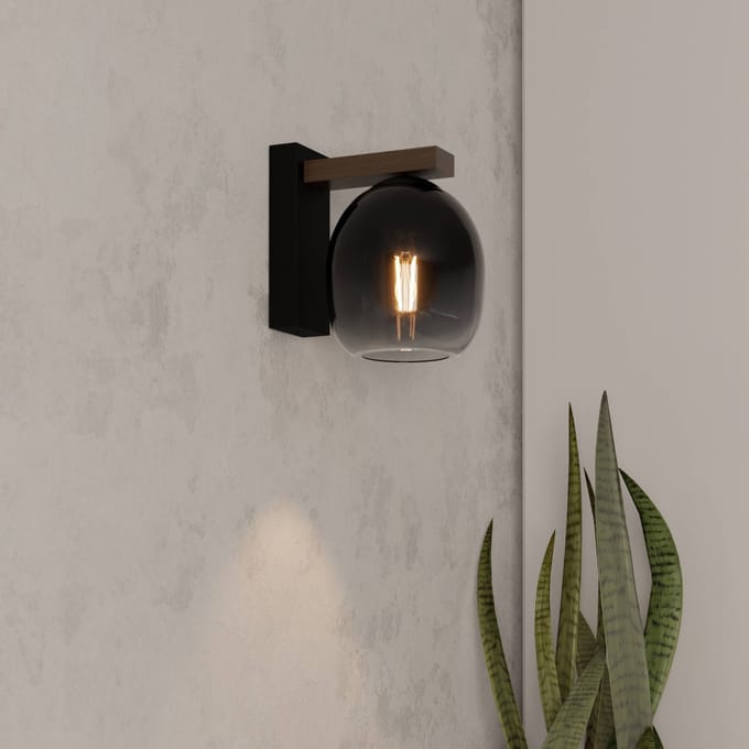 EGLO Filago Wandlamp - E27 - 20 cm - Bruin|Zwart - Glas