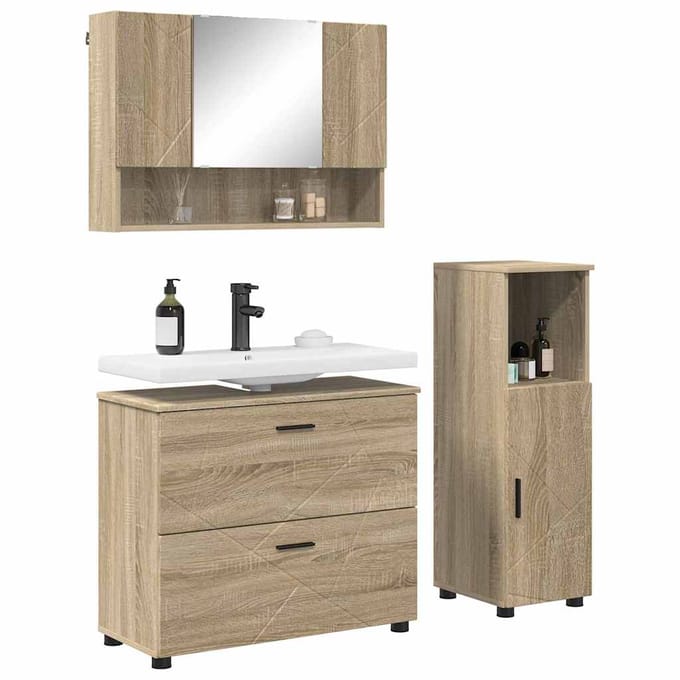 vidaXL - Badkamermeubel - Set - 3 - pcs - Sonoma - Eik - Samengesteld - Hout - en - Metaal