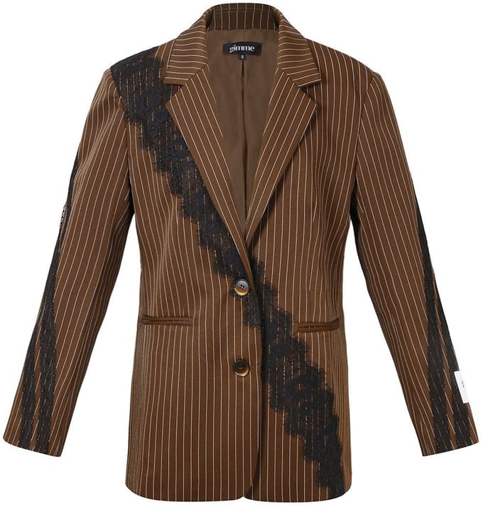 Woven Polyester Fiber Women's Suit Set Elegant Stripes Lace Panel