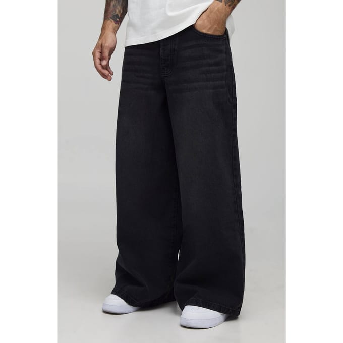 Super Baggy Rigid Washed Jeans | Washed Black | Size 36R
