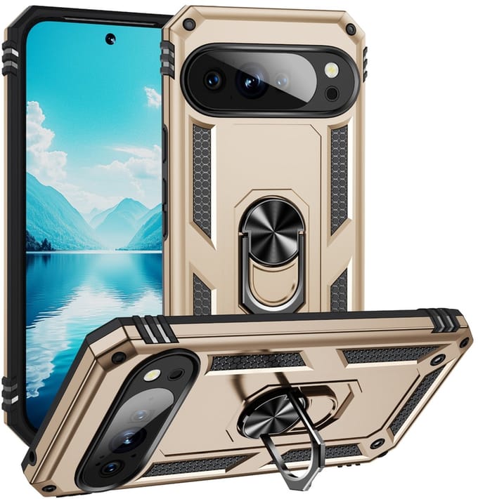 MobyDefend Hoesje - Geschikt voor Google Pixel 10 / Google Pixel 10 Pro - Pantsercase Met Draaibare Ring - Goud