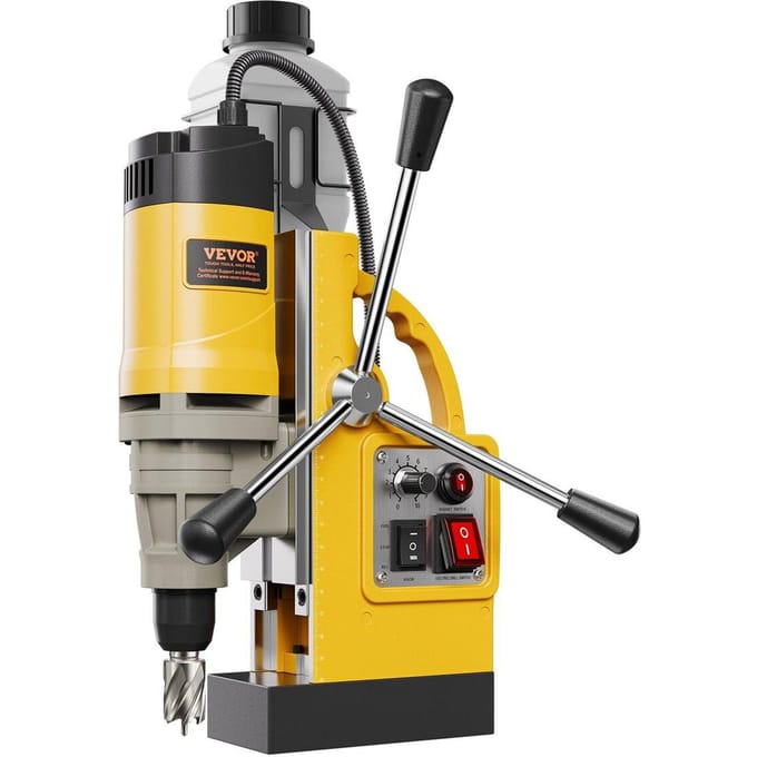 Perceuse Magnétique 1400W 2878 lbf Foreuse à Colonne Magnétique Diamètre de Perçage 2 pouces 6 Forets Jaune