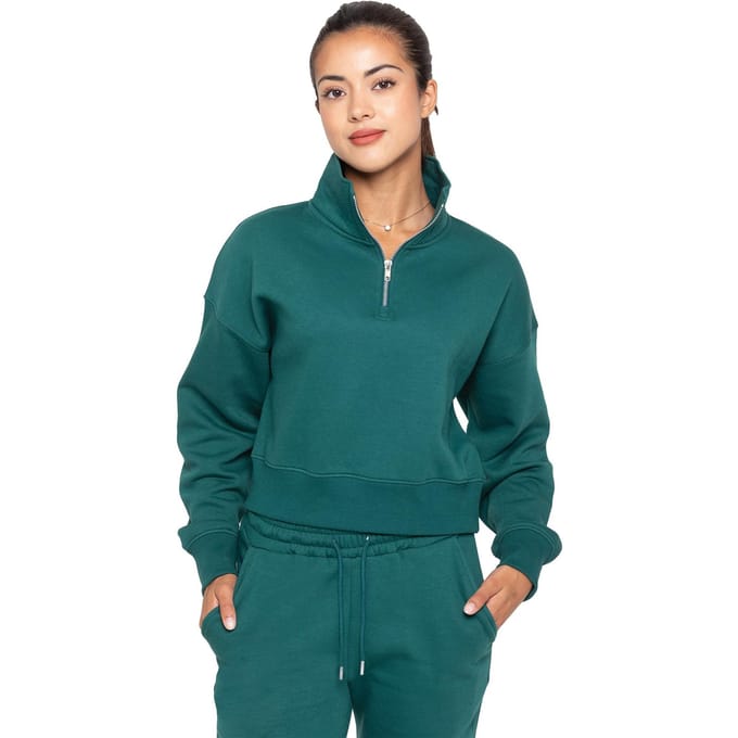 Enzo | Sweatshirt met halve rits voor dames - Bosgroen