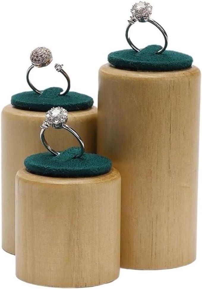 Sieraden Houder - Ring Display - Ringen Presenteren - Houten Basis - 3 Stuks - Natuurlijk