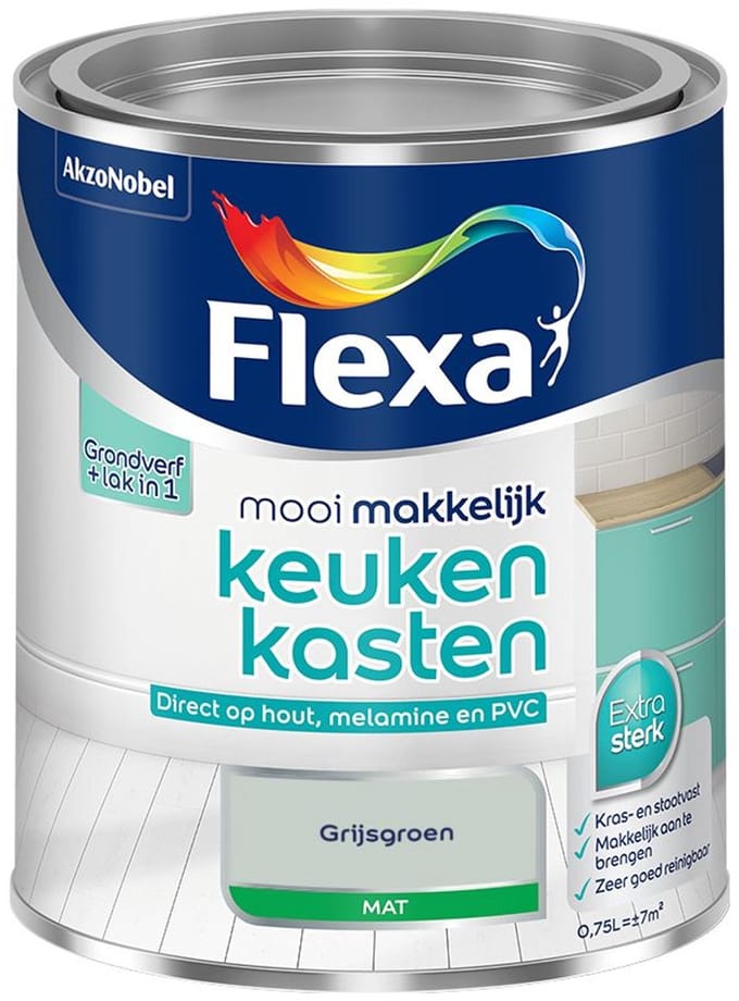 Flexa - Mooi Makkelijk Keukenkasten Mat - Grijsgroen - Mengverf - 750 Ml