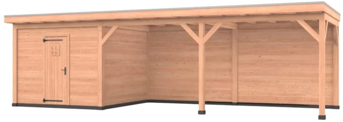 Douglas overkapping, 900 x 400, met schuur en achterwand, Westwood Comfort Plus