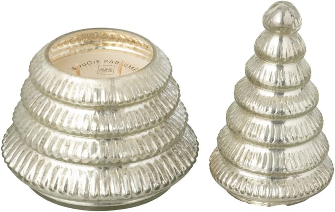 J-Line geurkaars Boom Geribbeld - glas - zilver - large
