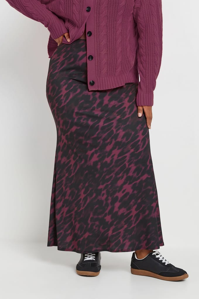 Limited Collection Maxirok Met Luipaardprint In Bordeauxrood/Zwart Size 44