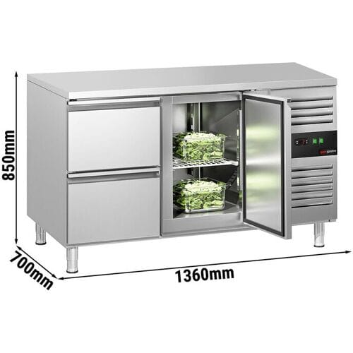 GGM Gastro Kühltisch ECO - 1360x700mm - mit 1 Tür - 2 Schubladen Zilver