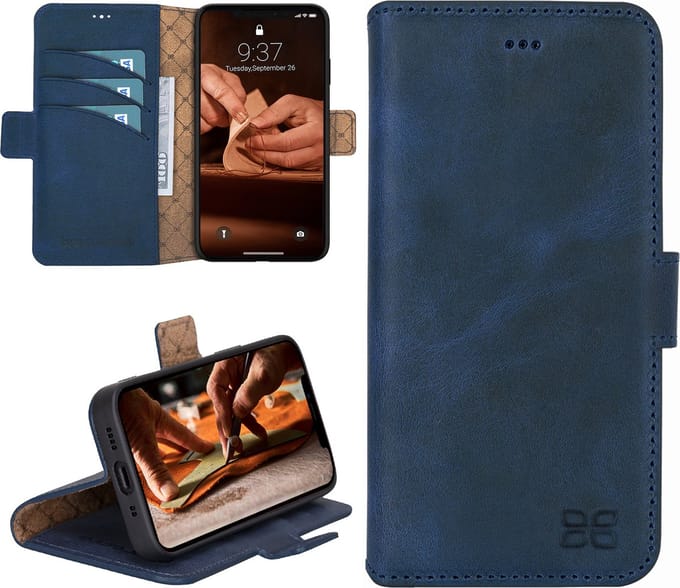 Bouletta geschikt voor iPhone 14 Pro Max lederen BookCase hoesje - Antic Blue