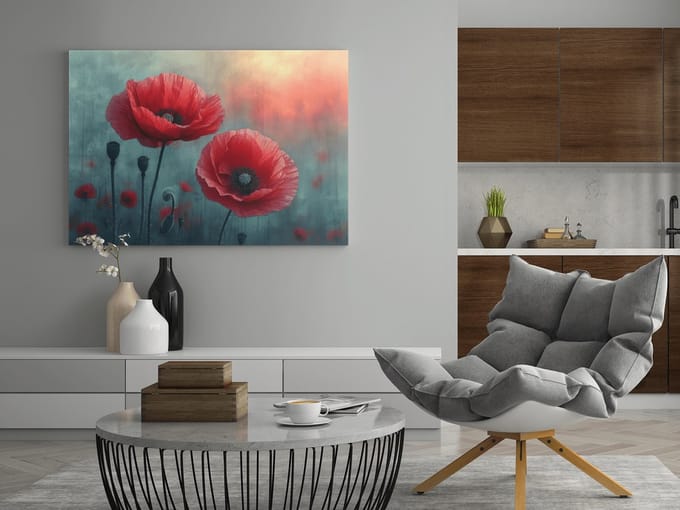 Canvas Schilderij - Bloemen - Klaproos - Rood - 60x40x2 cm