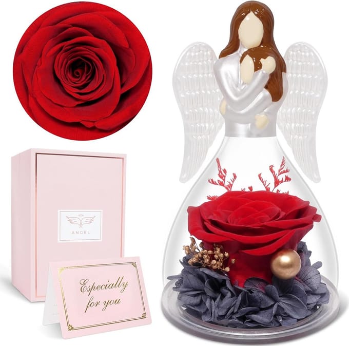 Eeuwige Roos - Geconserveerde Bloem - Cadeau Geven - Moeder en Dochter - 7x7x13 cm - Rood