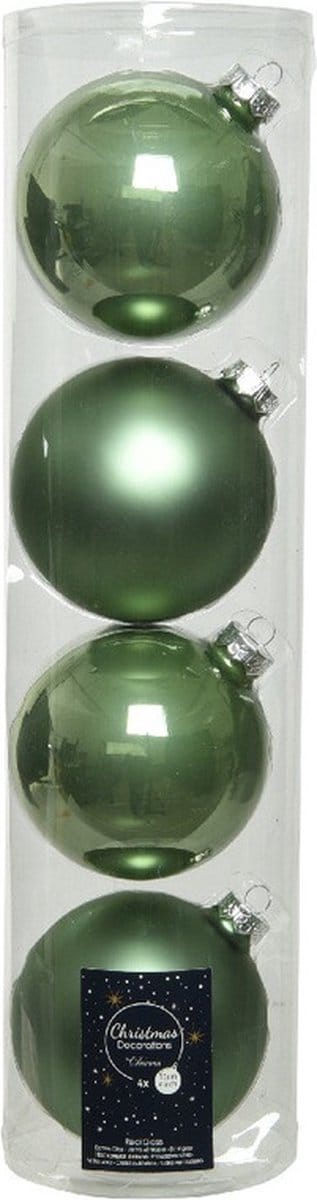 Decoris kerstballen - 4x st - salie groen - D10 cm - glas - kerstversiering